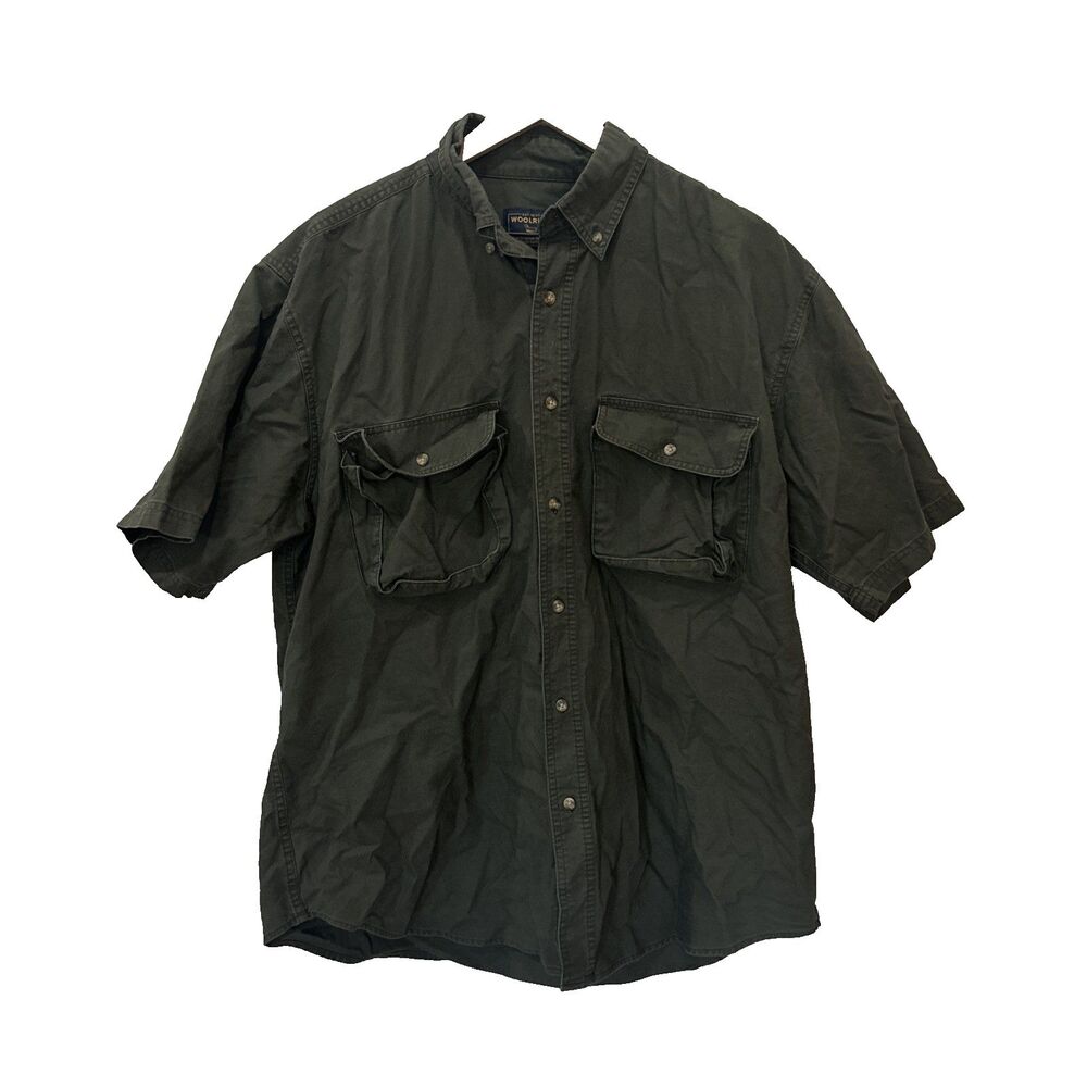 Woolrich Men's Green Short Sleeve Button Down Outdoor Fishing Shirt Large